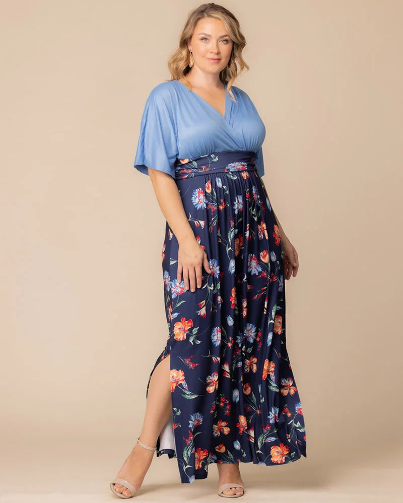 Plus Size Dresses Plus Size Long Floral Formal Dress Kiyonna 11242603 Vibrant Navy Florals