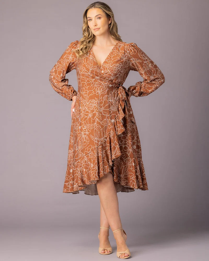 Plus Size Dresses Ruffle Short Cocktail Plus Size Dress Chocolate Floral Print