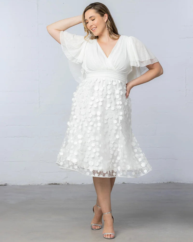 Plus Size Dresses Short Floral Midi Cocktail Plus Size Dress Ivory Blossoms