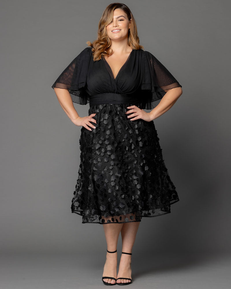 Plus Size Dresses Short Floral Midi Cocktail Plus Size Dress Onyx Blossoms