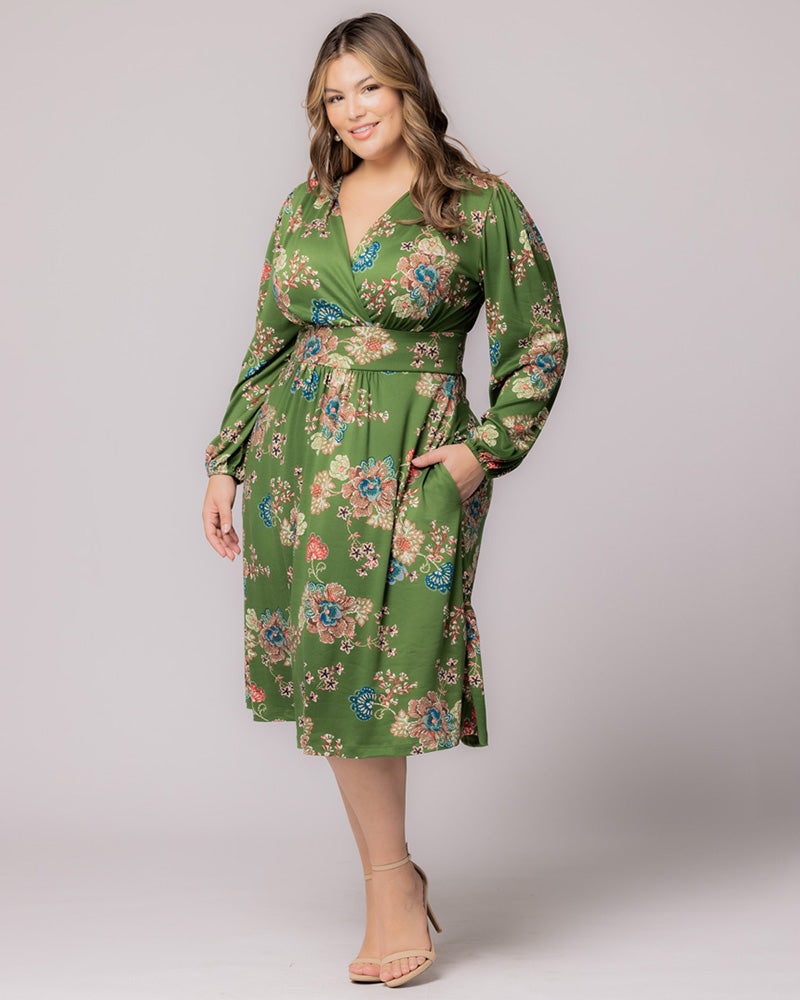 Plus Size Dresses Long Sleeve A Line Short Cocktail Plus Size Dress Olive Floral Print