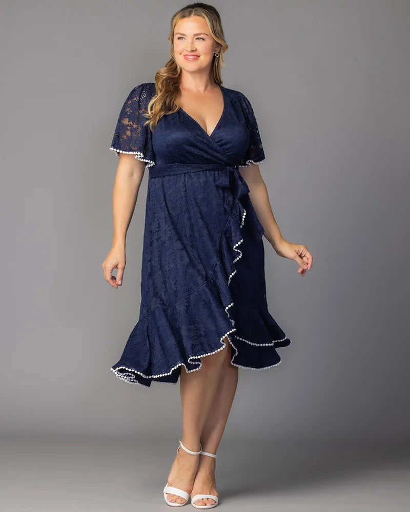 V-Neck Midi Lace Formal A-Line Dress Kiyonna 11250901