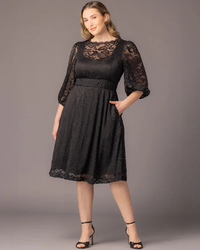 Illusion Knee-Length Lace Evening A-Line Kiyonna 11260901