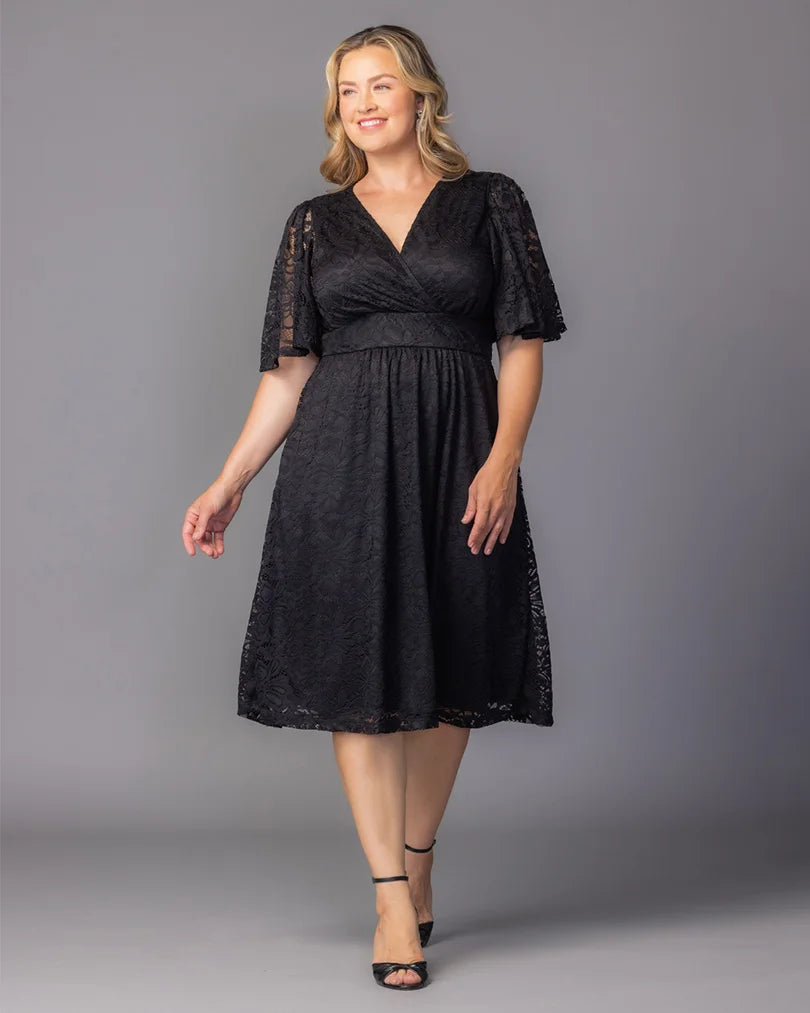 V-Neck Knee-Length Lace Formal A-Line Kiyonna 11260909