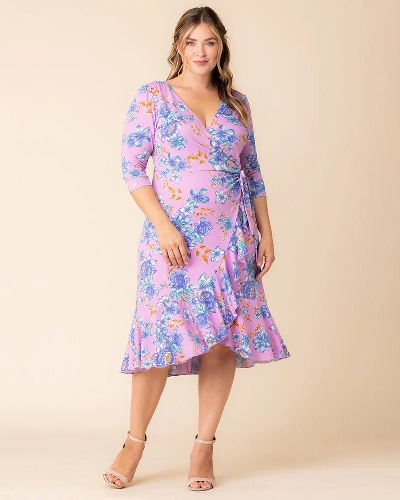 Plus Size Dresses Plus Size Formal Floral Print Midi Cocktail Formal Dress Kiyonna 12132217 Lilac Tropical Florals