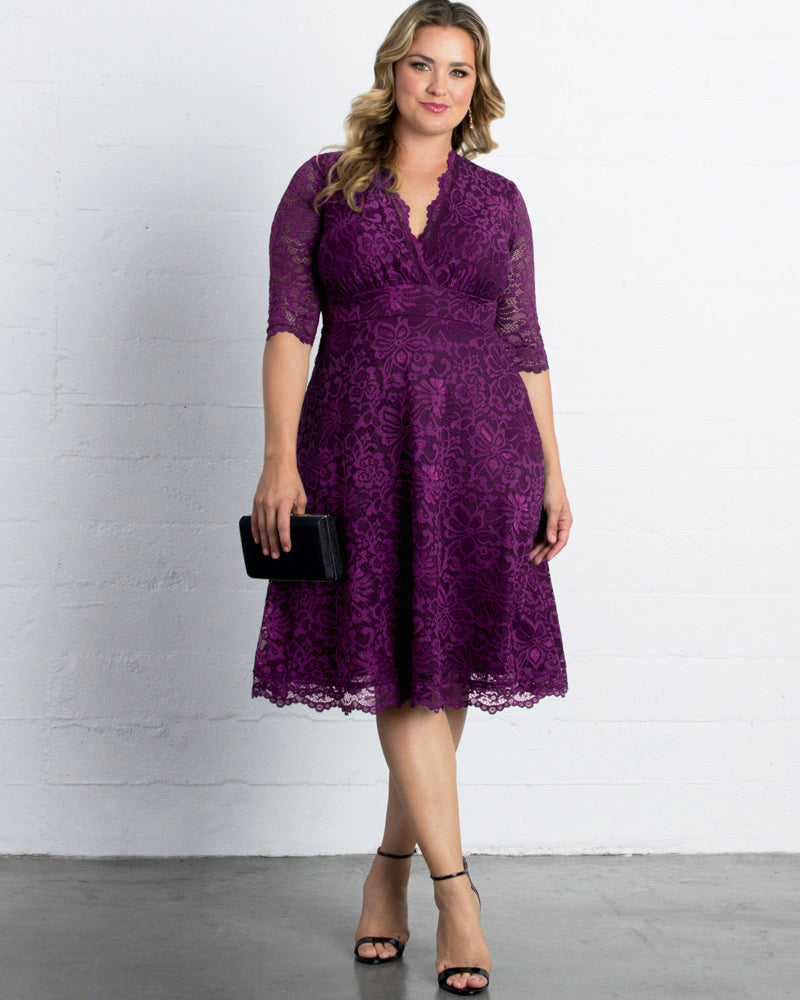Plus Size Dresses A Line Short Lace Midi Cocktail Plus Size Dress Kiyona 12150901 Berry Bliss