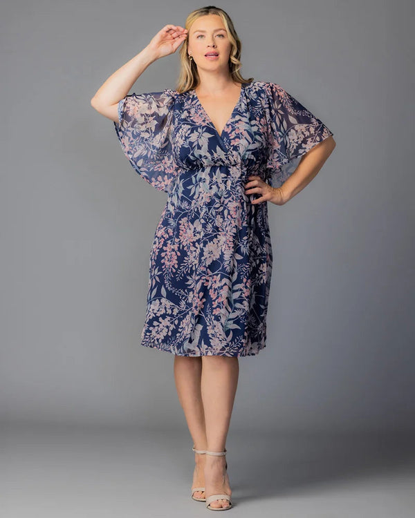 V-Neck Knee-Length Chiffon Casual Floral Wrap Plus Size Dress Kiyonna 12191302