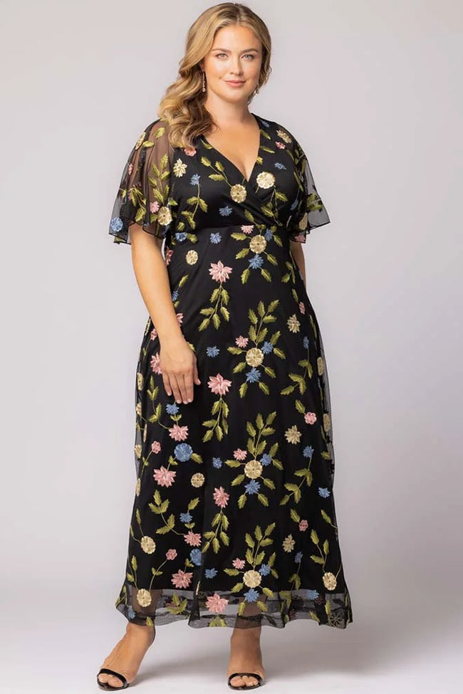 Plus Size Dresses Mother of the Bride Floral Print Plus Size Dress Black Blossom Print