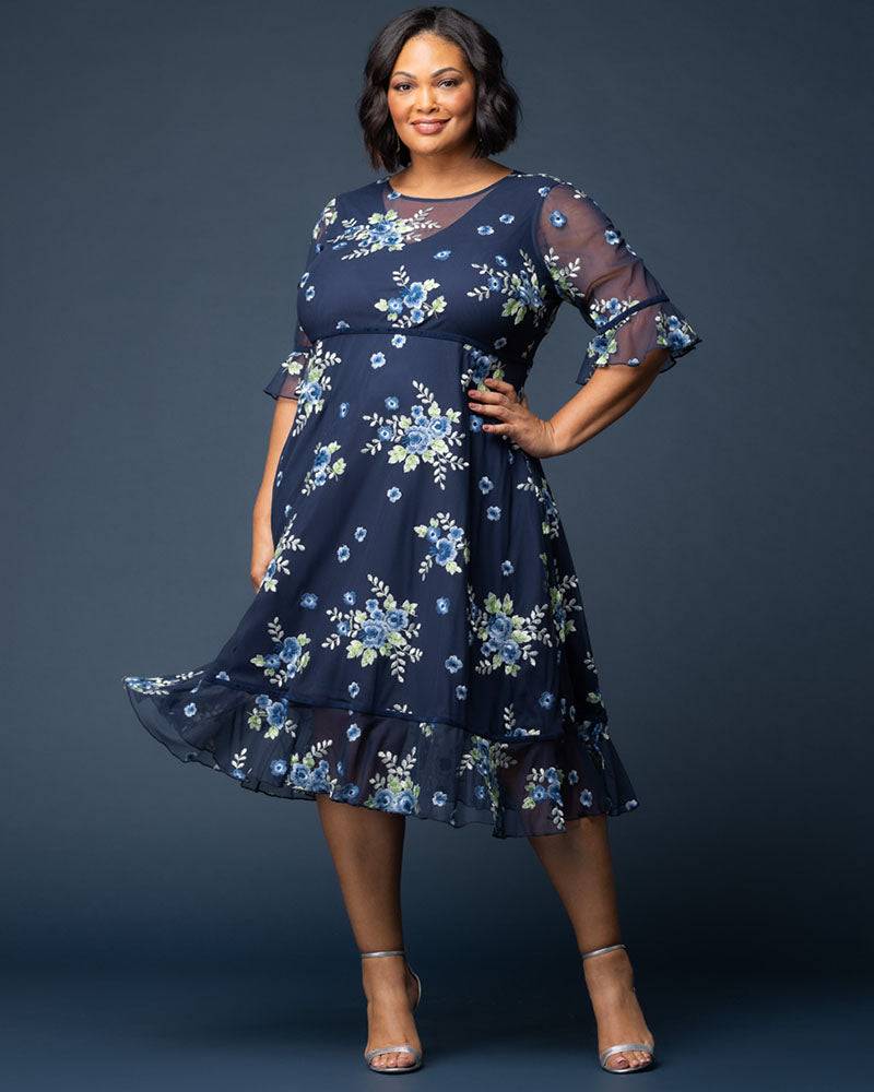Plus Size Dresses Short Cocktail Floral A line Plus Size Dress Kiyona 12192102 Glistening Blue Blooms