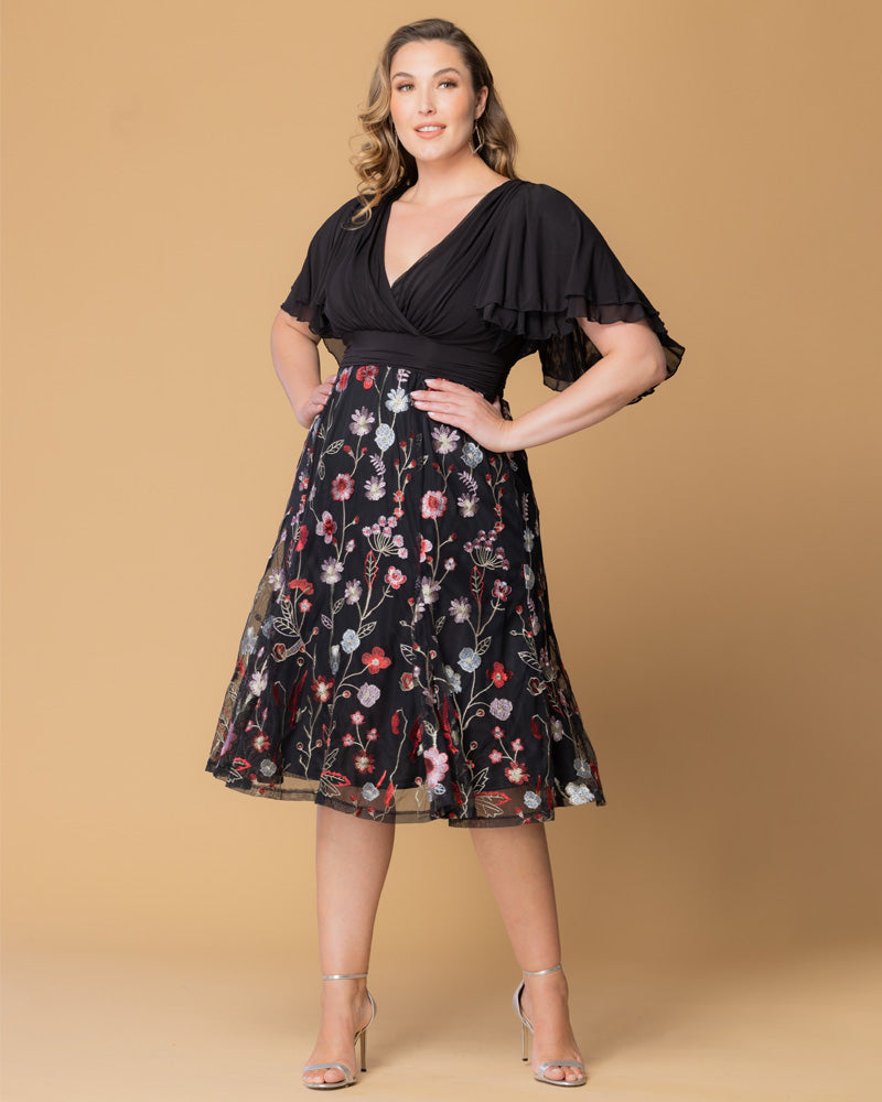 Plus Size Dresses Short Floral Midi Evening Cocktail Plus Size Dress Kiyona 12232102 Bordeaux Blooms