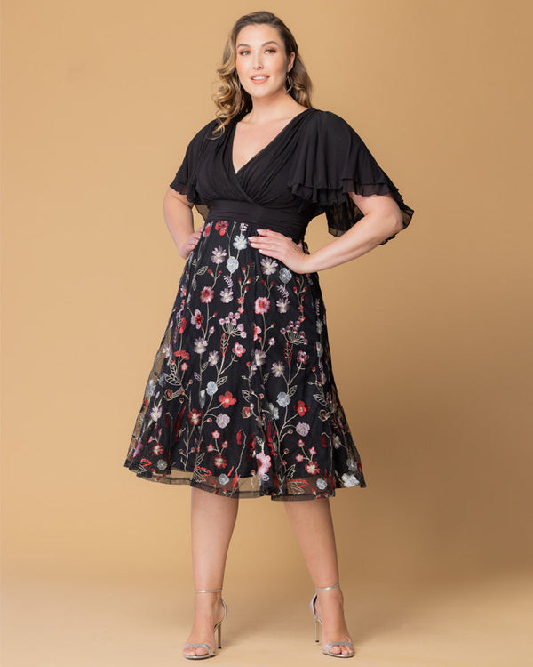 Short Floral Midi Evening Cocktail Plus Size Dress Kiyonna 12232102