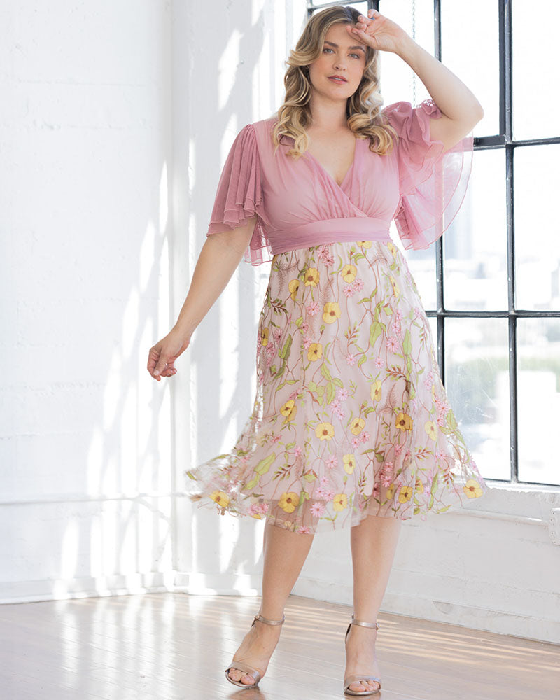 Plus Size Dresses Short Floral Midi Evening Cocktail Plus Size Dress Kiyona 12232102 Dawn Garden