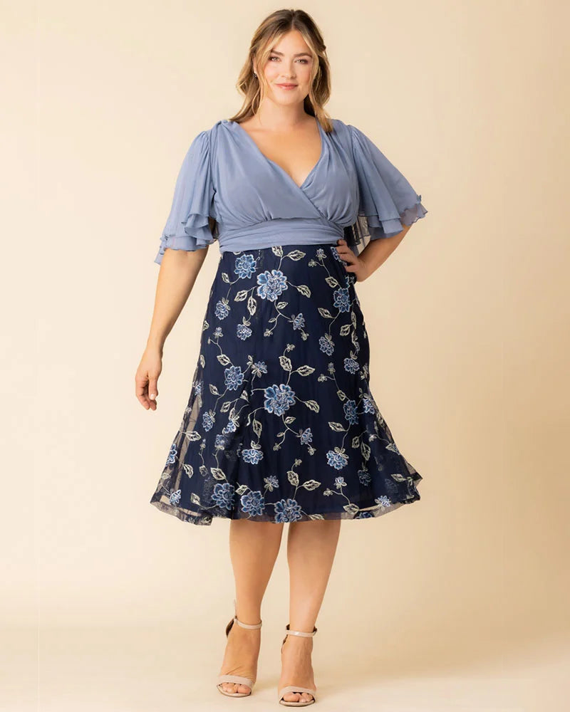 Plus Size Dresses Short Floral Midi Evening Cocktail Plus Size Dress Kiyona 12232102 Navy Blue Blooms