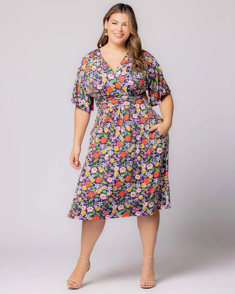 Plus Size Dresses Midi Print Cocktail Plus Size Dress Vibrant Garden Print
