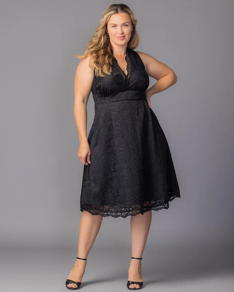 Halter Knee-Length Lace Formal A-Line Kiyonna 12260901