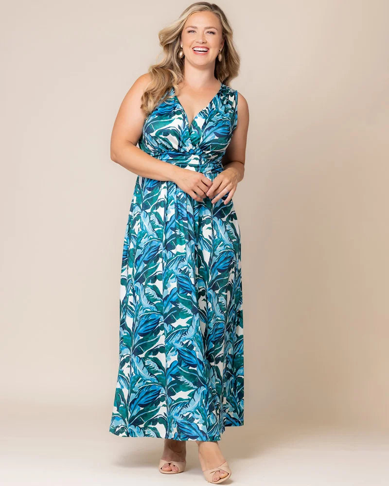 V-Neck Floor-Length Jersey Formal A-Line Kiyonna 12262203