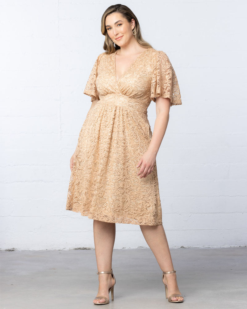 Plus Size Dresses Short Lace Sequin Midi Cocktail Plus Size Dress Champagne