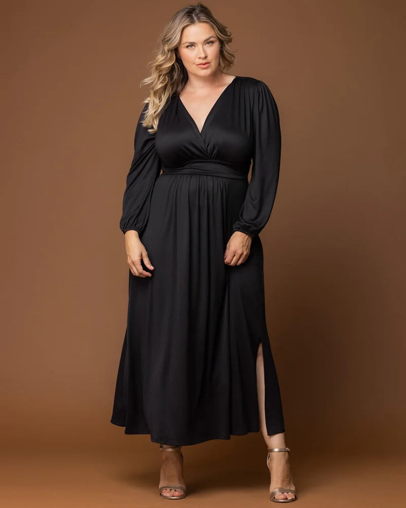 Plus Size Dresses Long Sleeve Tea Length Short Cocktail Dress Black Noir