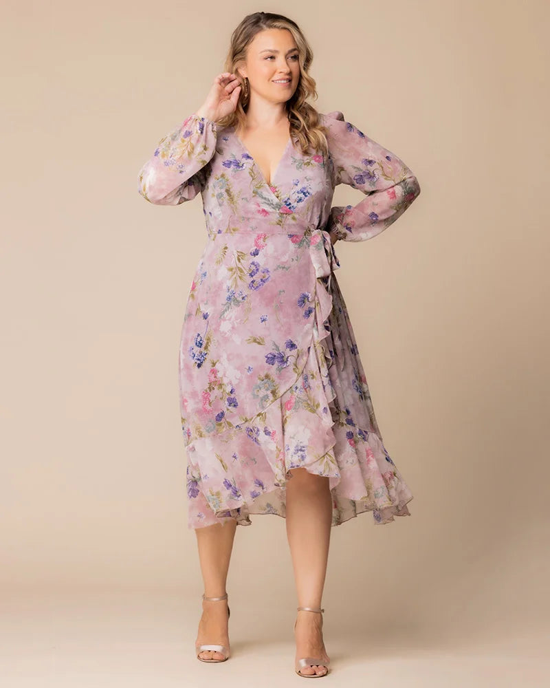 Plus Size Dresses Metallic Short High Low Glitter Plus Size Cocktail Dress Kiyonna 13232811 Lilac Floral Print