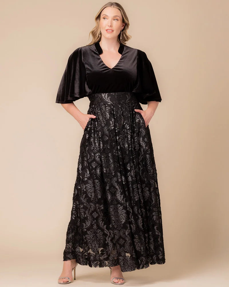 Plus Size Dresses Long Formal A Line Plus Size Dress Silver Damask Motif