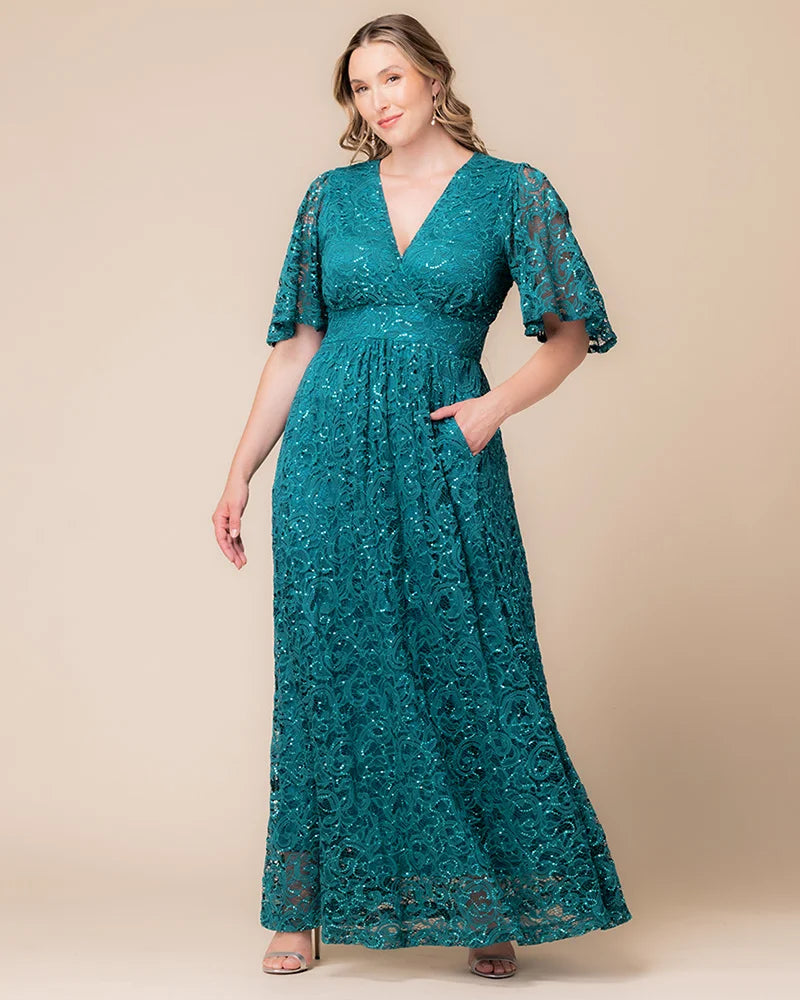 Plus Size Dresses Sequin Lace Long Formal Plus Size Dress Kiyona 13242507 Teal Topaz