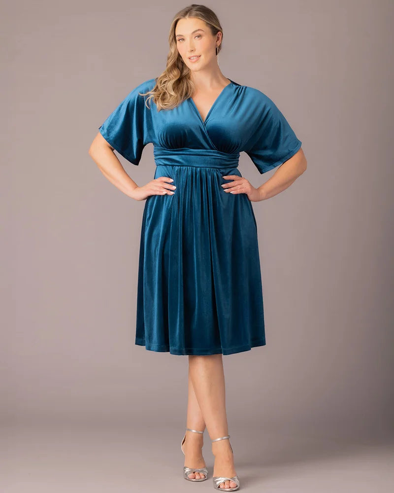 Plus Size Dresses Midi Velvet Short Cocktail Plus Size Dress Teal Topaz