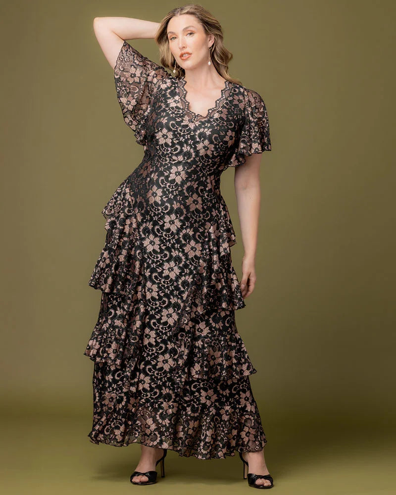 Plus Size Dresses Short Lace Tea Length Cocktail Dress Rose Gold Lace