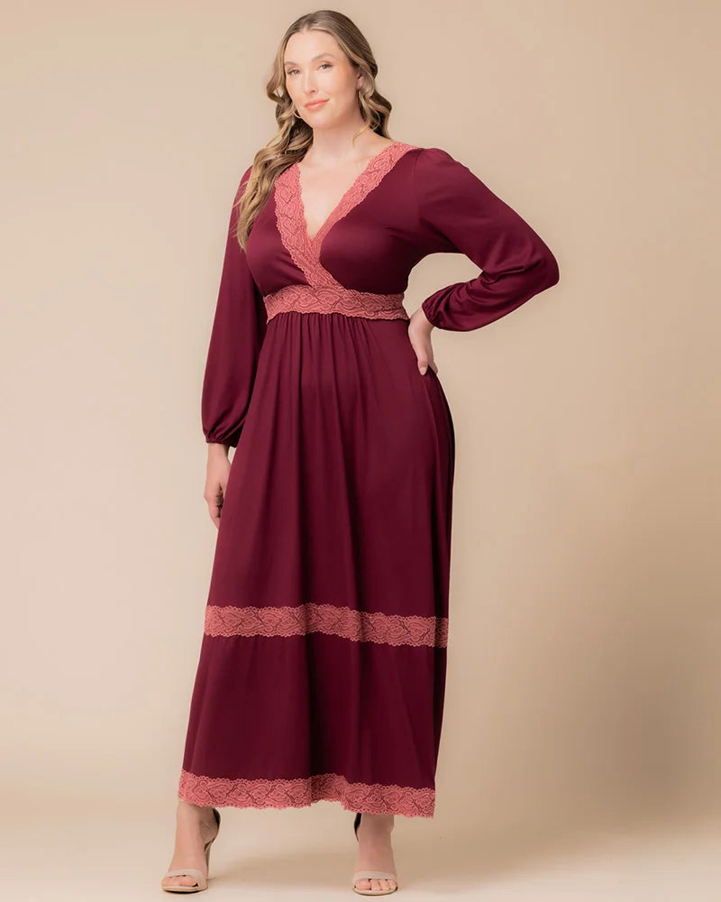 Top Long Formal Lace Plus Size Dress Burgundy Mauve