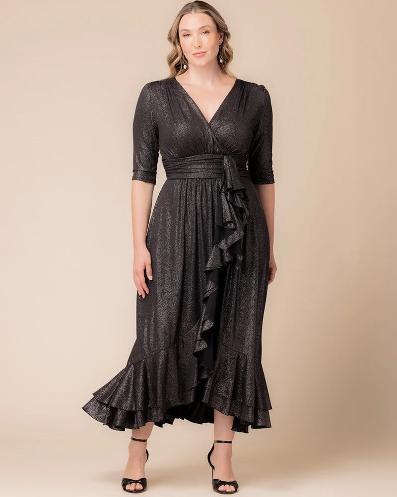 Kiyonna Plus Size Glimmer Ruffle Evening Gown