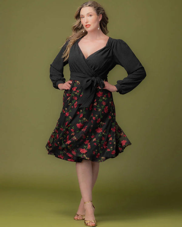 Kiyonna 13252604 Plus Size Floral Midi Cocktail Dress