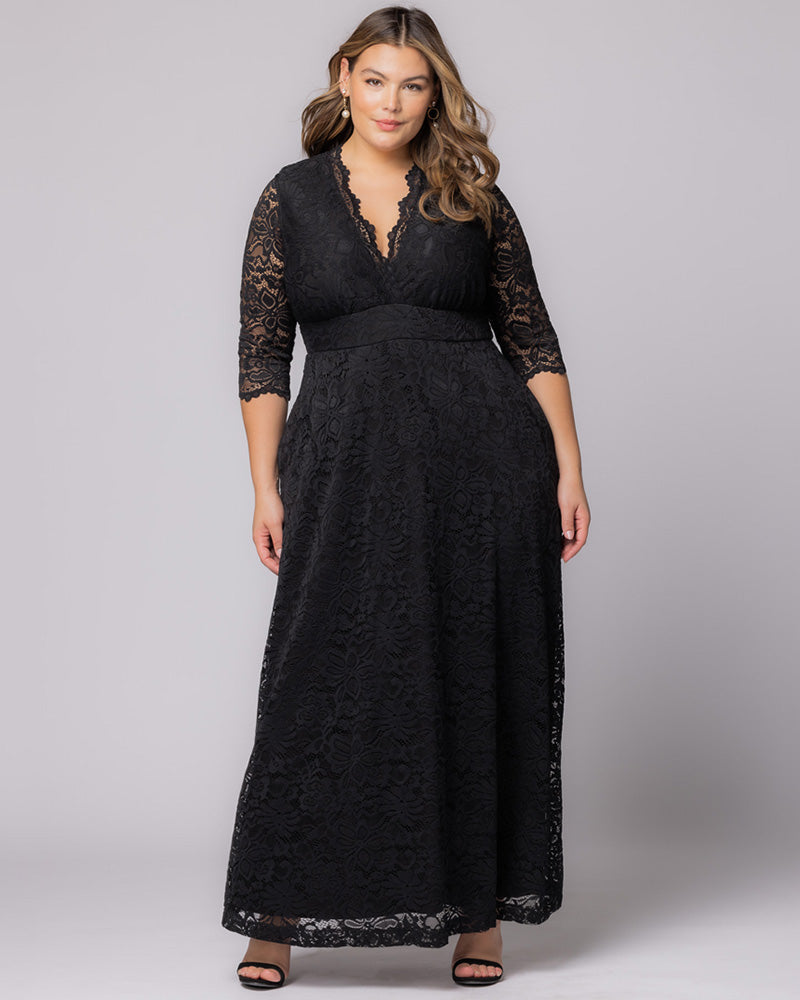 Plus Size Dresses Long Formal Lace Plus Size Dress Onyx