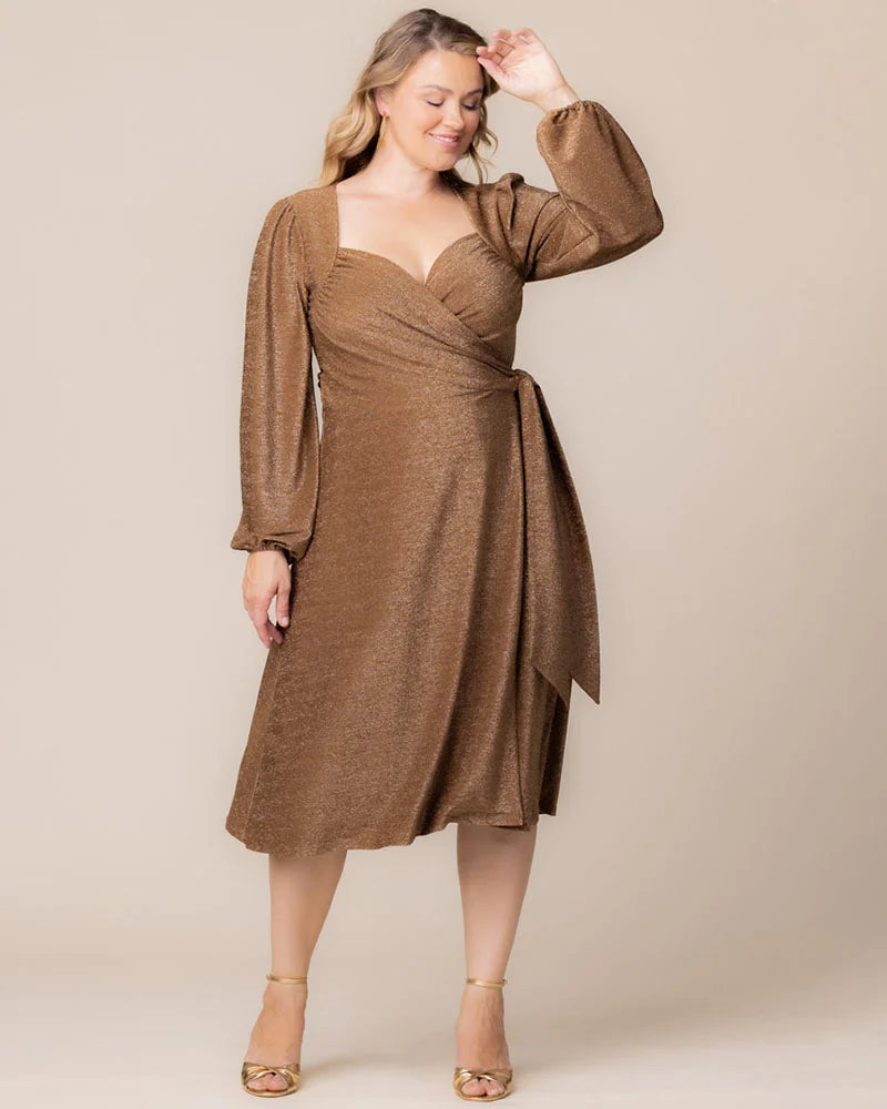 Plus Size Dresses Long Sleeve Short Midi Cocktail Plus Size Dress Kiyona 17212501 Mocha Sparkle