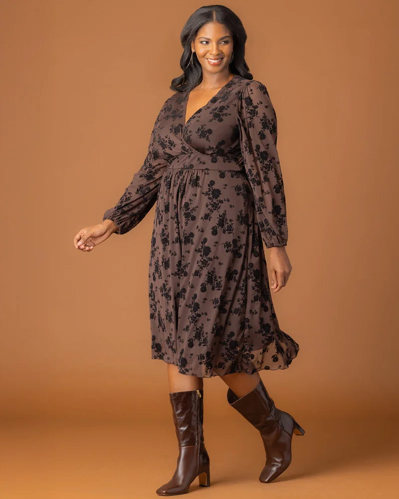 Plus Size Dresses Short Floral Midi Cocktail Plus Size Dress Kiyonna 17253601 Sable Flocked Florals