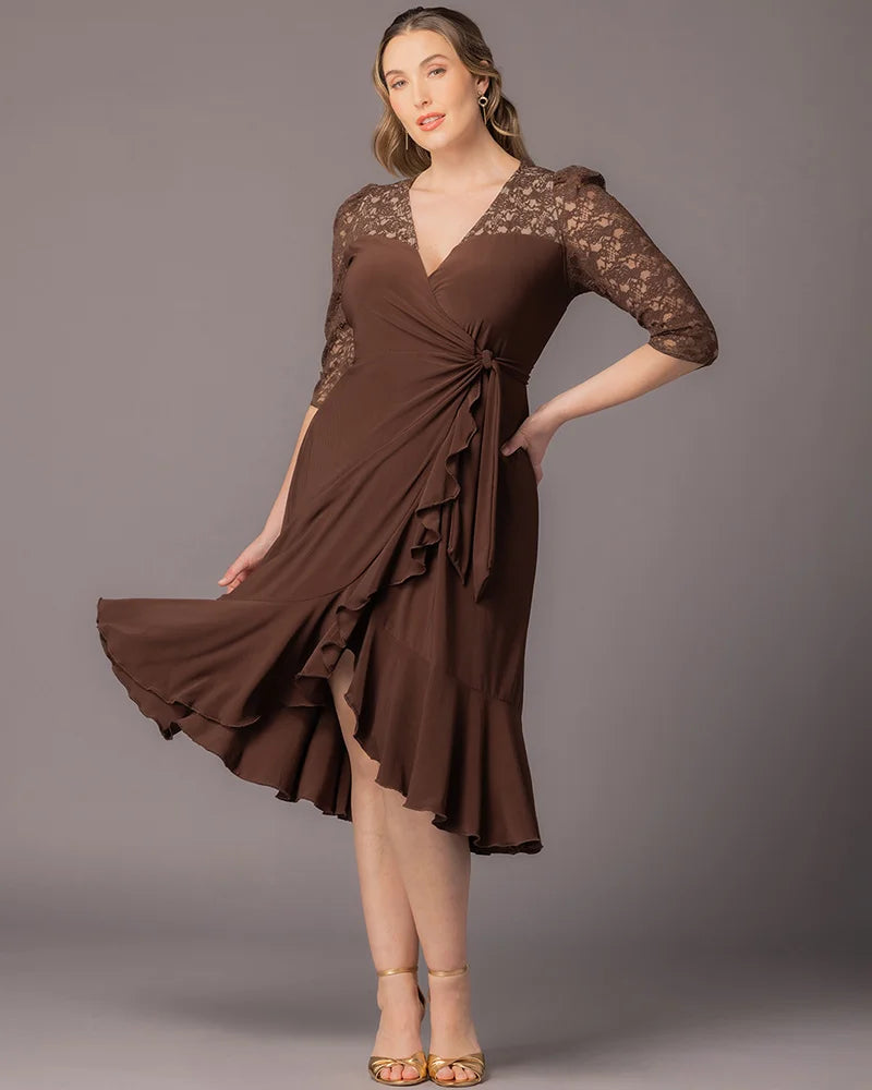 Plus Size Dresses Asymetric Lace Cocktail Plus Size Dress Kiyonna 18163207 Chocolate