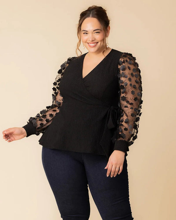Long Sleeve Formal Pleated Top Kiyonna 22253601