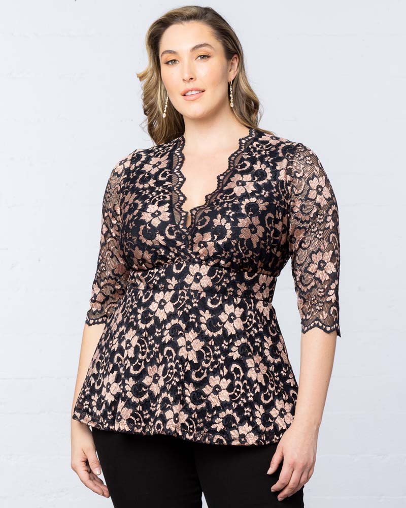 Top Formal Evening Lace Top Kiyona 23230906 Rose Gold Lace