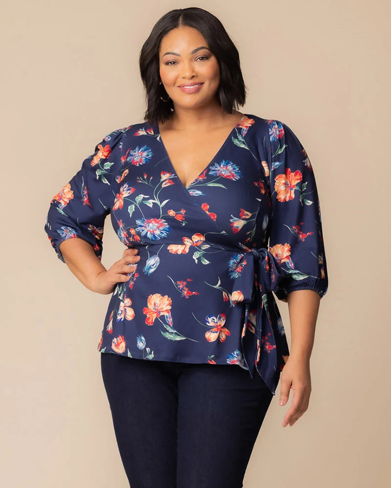 Top Formal Evening Top Kiyonna 23241302 Vibrant Navy Florals