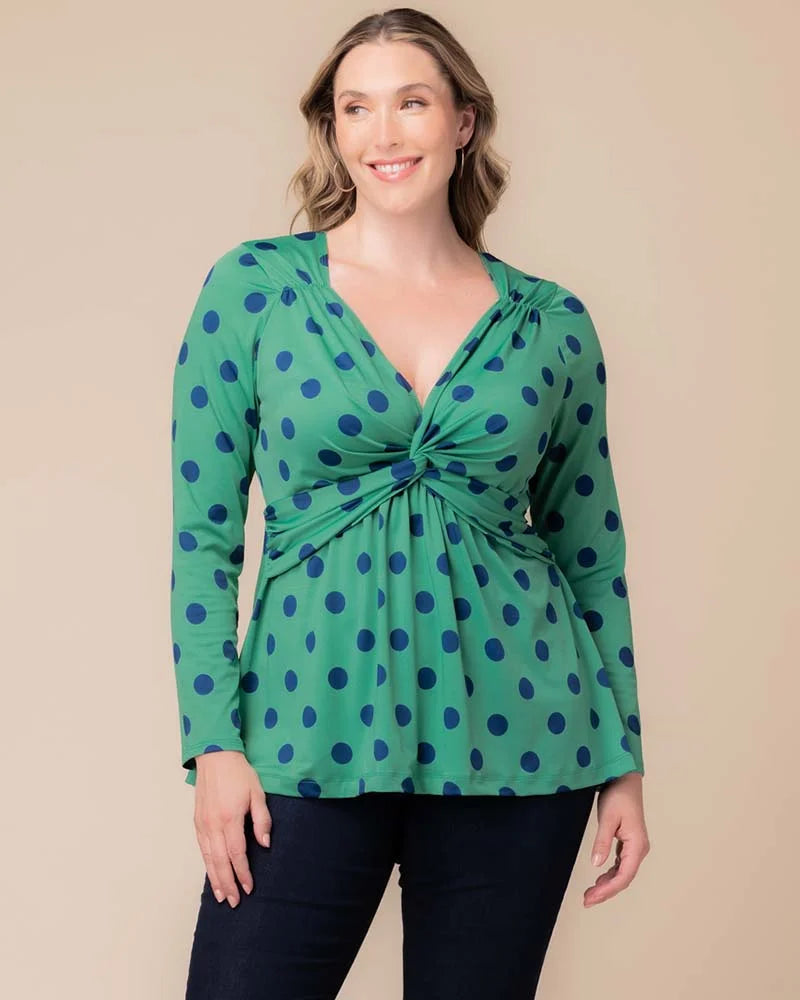 Top Formal Fitted Plus Size Top Green Polka Dot