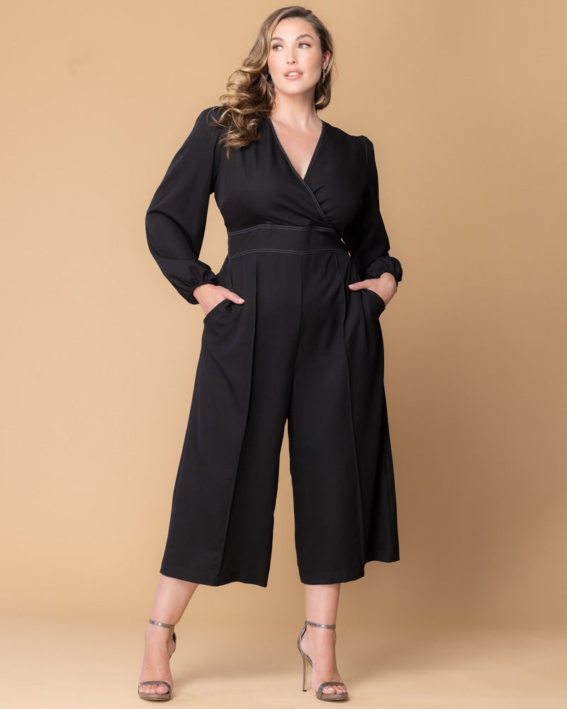 Jumpsuit Plus Size Long Sleeve Formal Jumpsuit Kiyonna 33232703 Black Noir