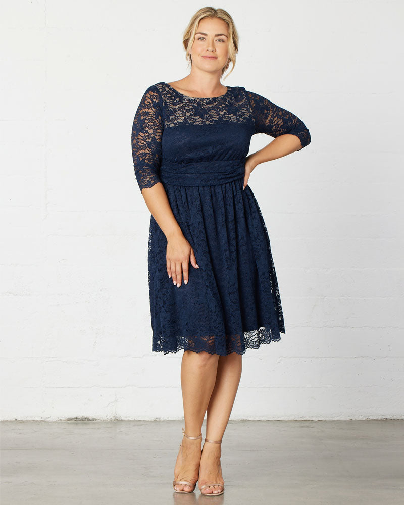 Plus Size Dresses Lace A Line Short Midi Cocktail Plus Size Dress Kiyona 12120901 Navy/Blue