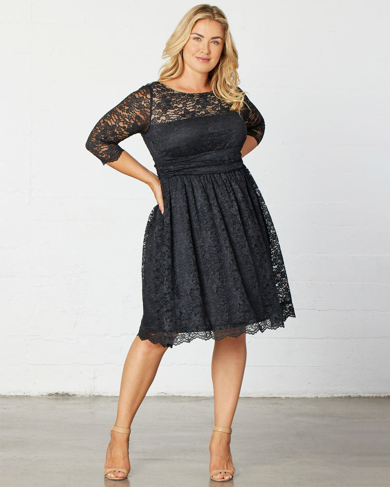 Plus Size Dresses Lace A Line Short Midi Cocktail Plus Size Dress Kiyona 12120901 Black
