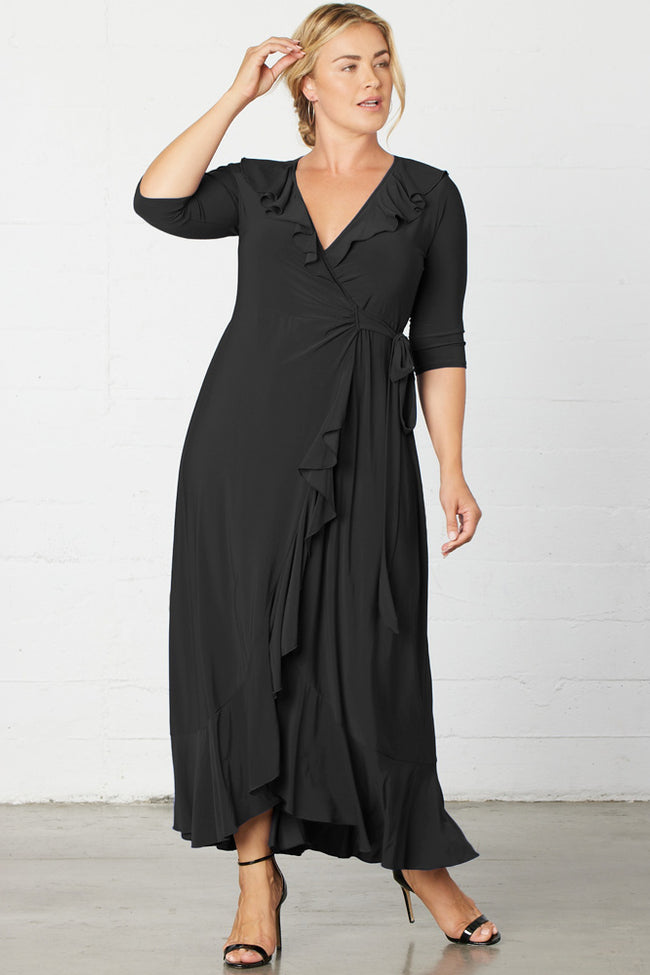 Plus Size Dresses Short Ruffle Tea Length Plus Size Dress Black Noir