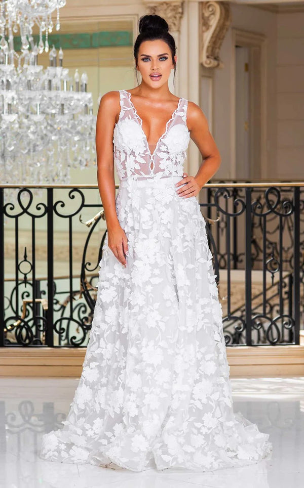 Jessica Angel 10003 Long Wedding Floral Lace A Line Dress