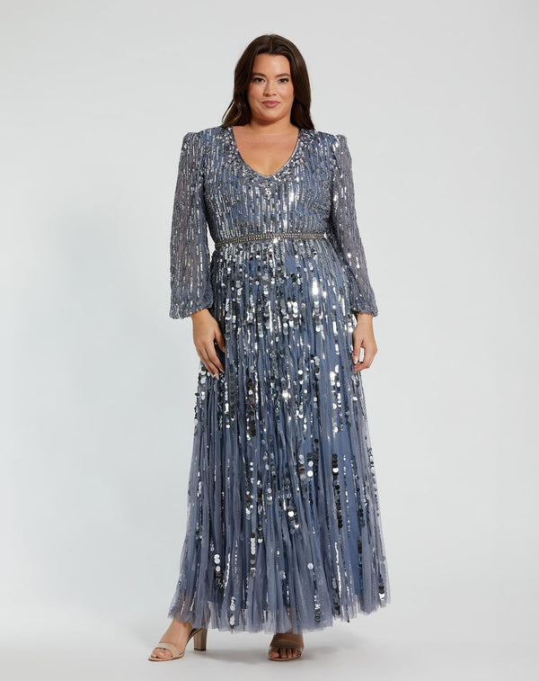 Long Sleeve Sequin Dress Formal Plus Size Mac Duggal 10019