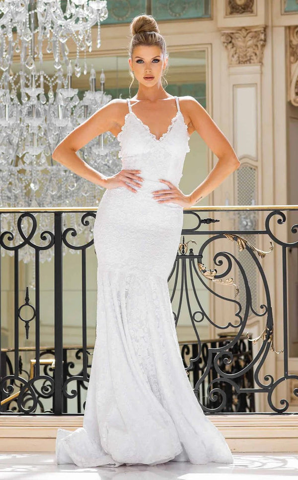 Jessica Angel 10019 Simple Long Bridal Fitted Lace Wedding Dress