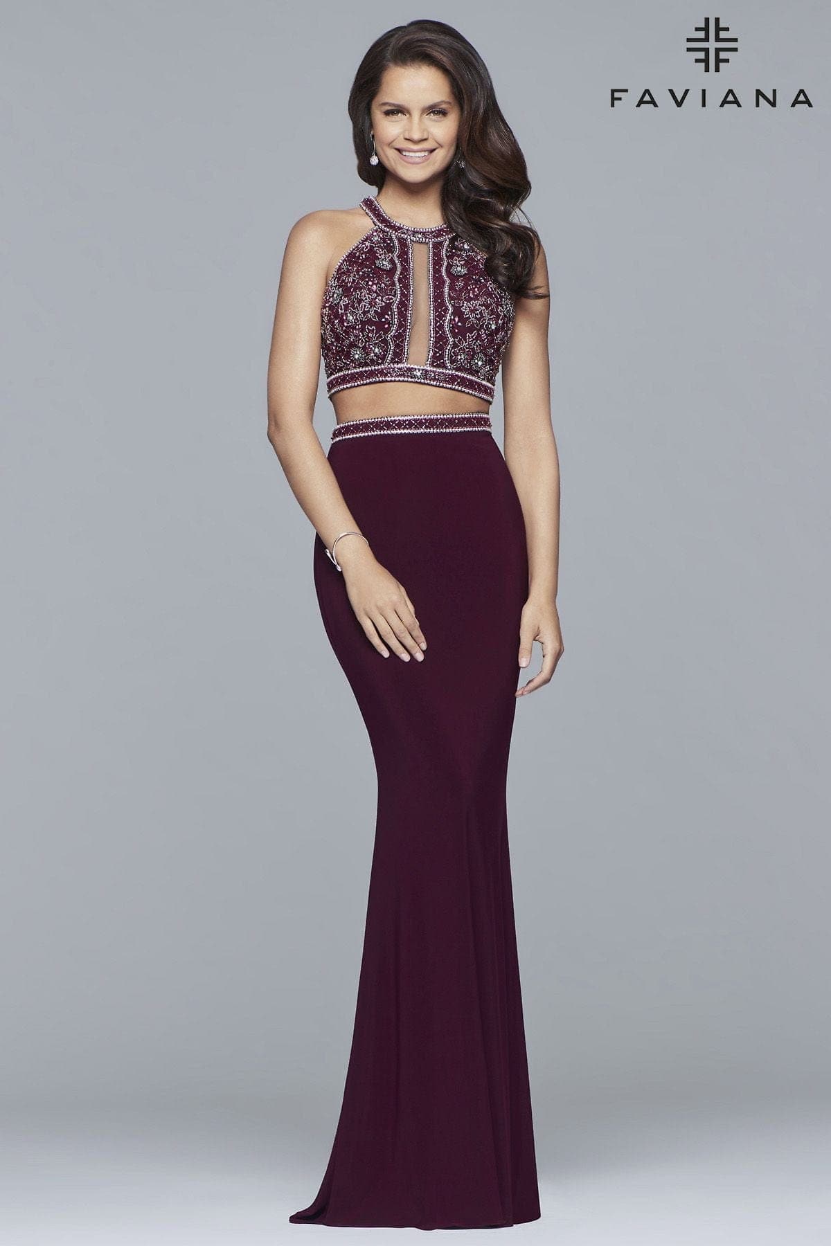 Faviana 10019 Beaded Long Formal Two Piece Prom Dress