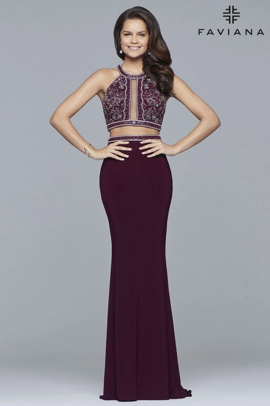Prom Dresses Beaded Long Formal Two Piece Prom Dress Bordeaux