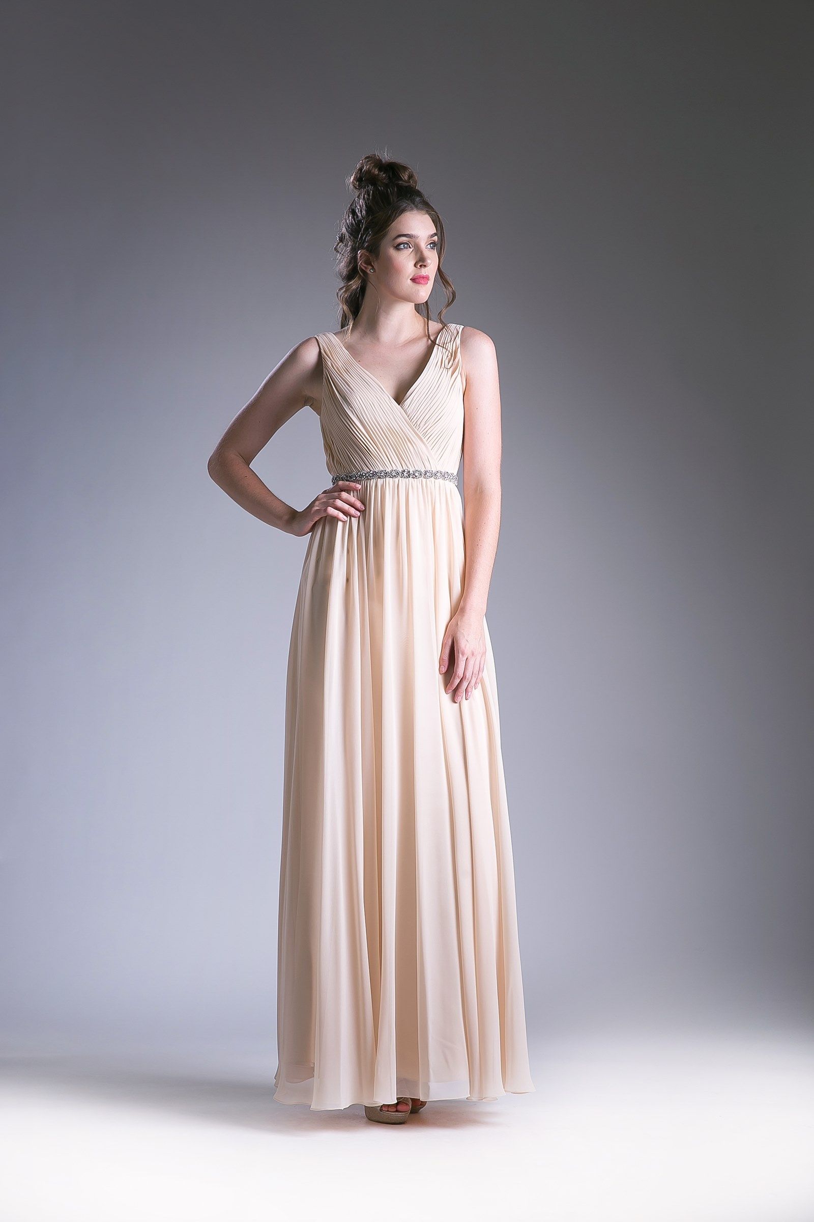 Prom Dresses Pleated Long Formal Beaded A Line Prom Dress Champagne
