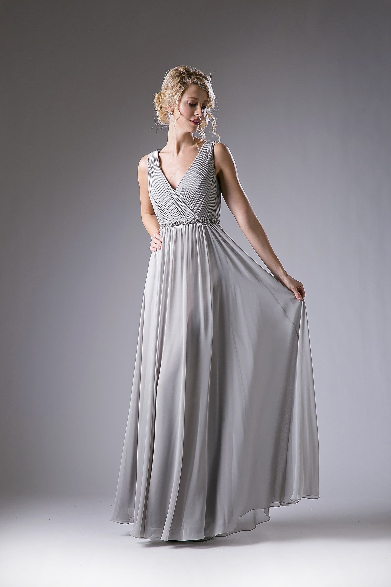 Prom Dresses Pleated Long Formal Beaded A Line Prom Dress Silver