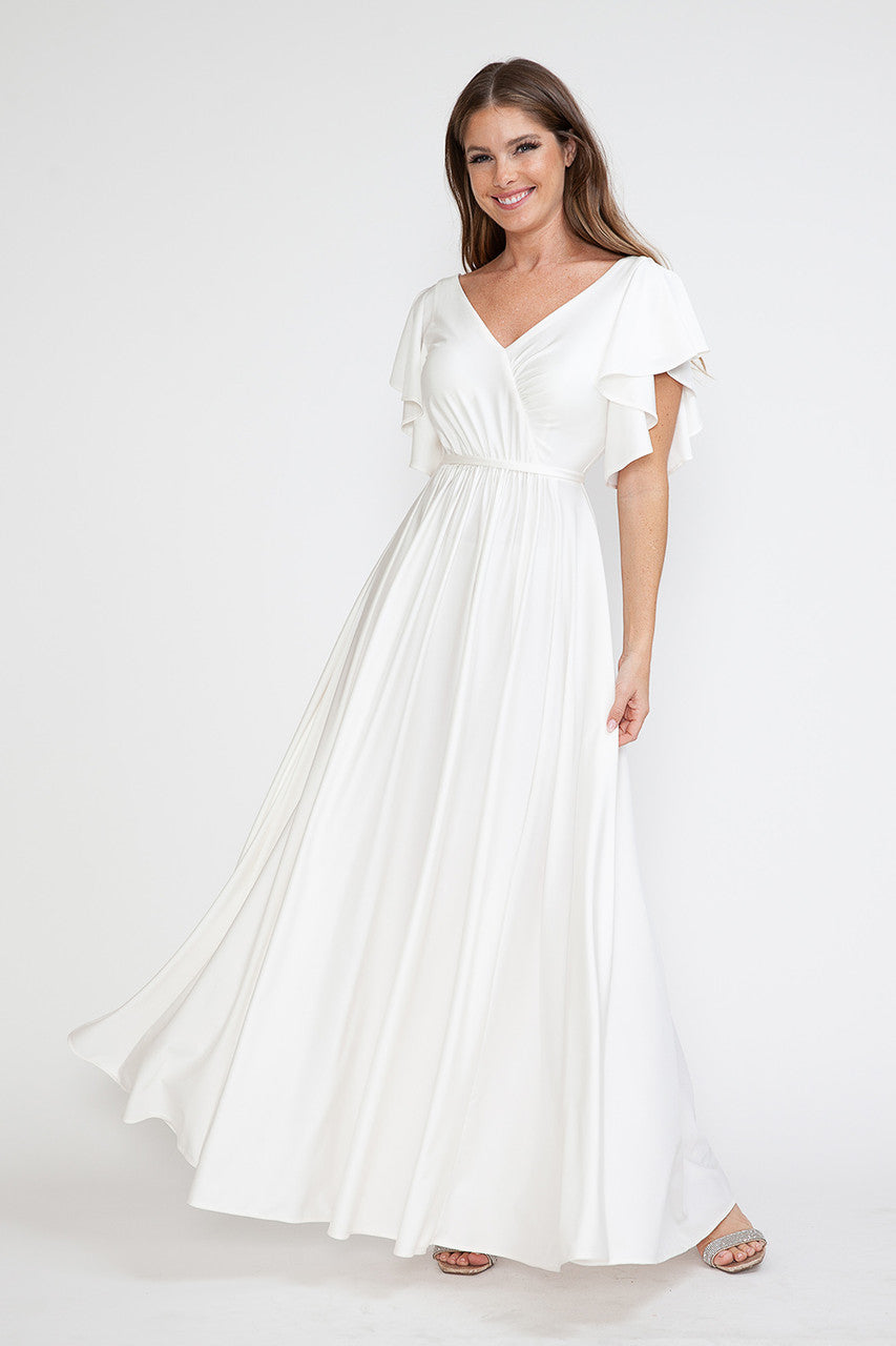 Wedding Dresses Long Pleated Bridal Wedding Dress Lenovia 5277 Ivory